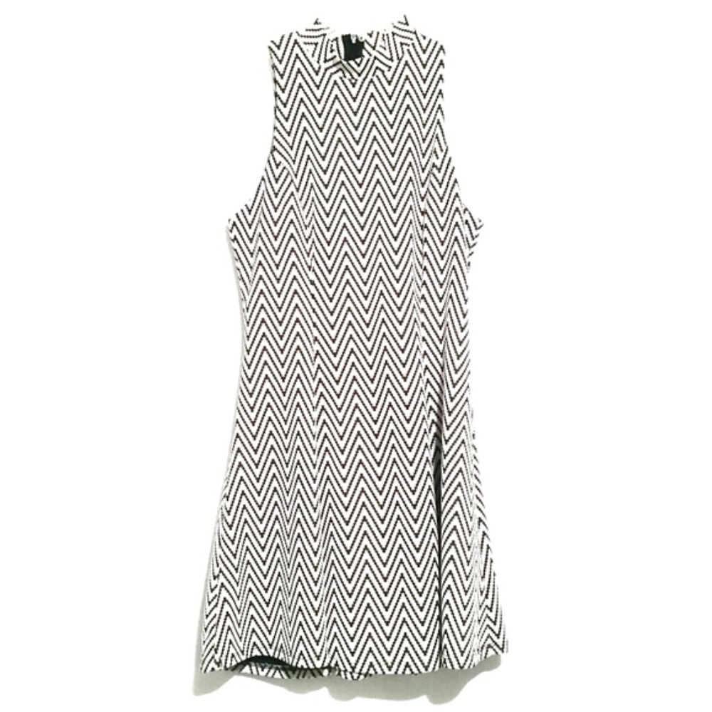 Monteau Chevron Print Sleeveless High Neck Dress